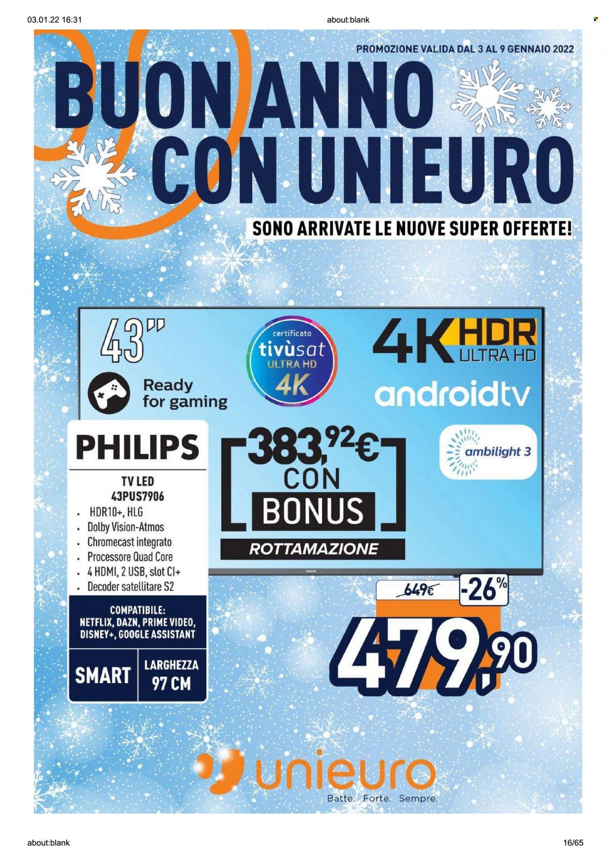Volantino Unieuro - 3/1/2022 - 9/1/2022. Pagina 16