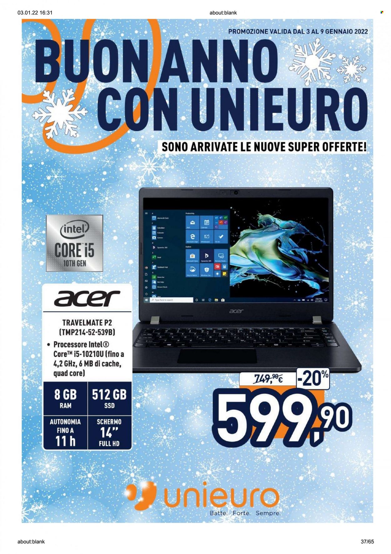 Volantino Unieuro - 3/1/2022 - 9/1/2022. Pagina 37