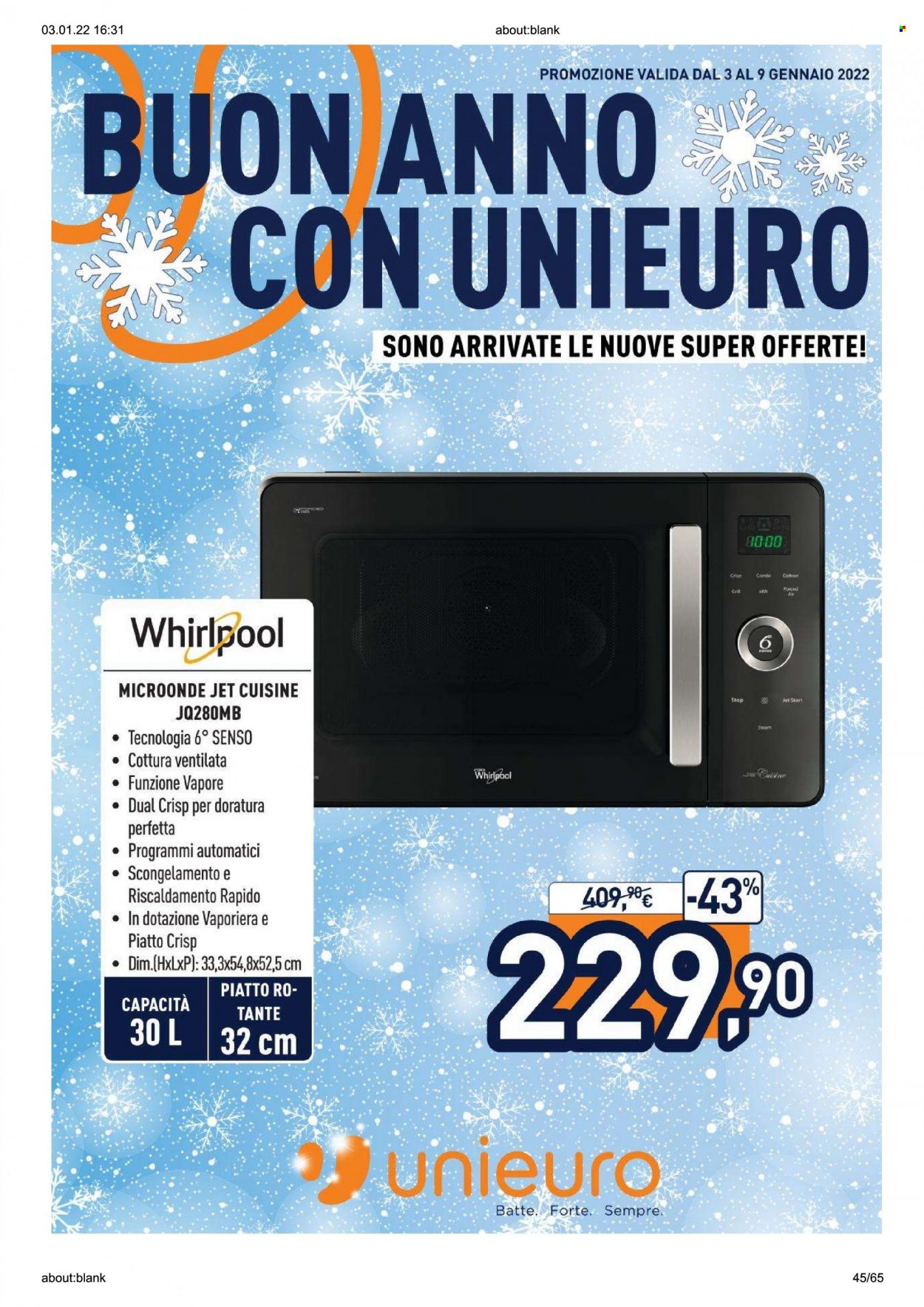 Volantino Unieuro - 3/1/2022 - 9/1/2022. Pagina 45