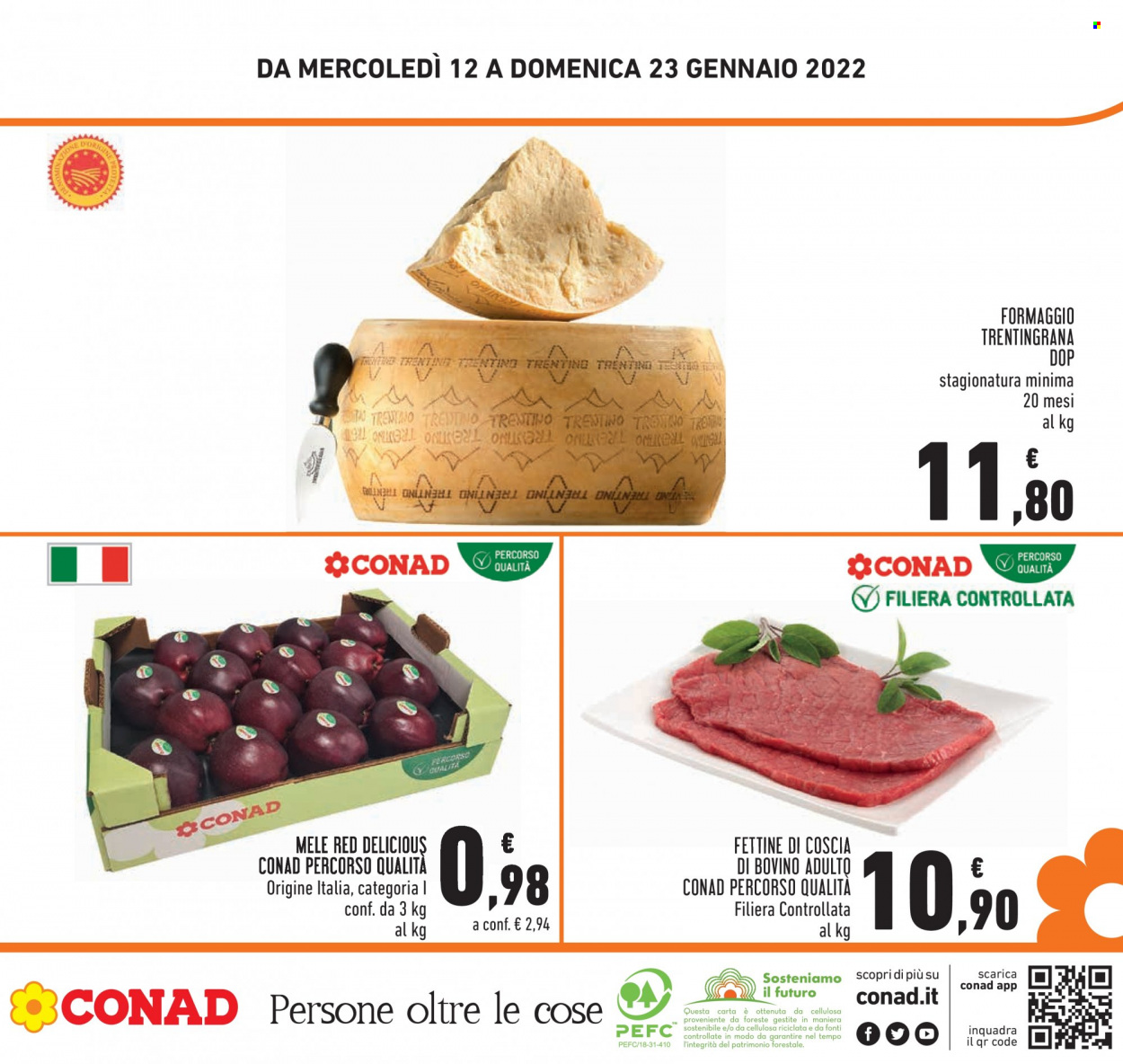 thumbnail - Volantino Conad - 12/1/2022 - 23/1/2022 - Prodotti in offerta - mele, Red Delicious, manzo, formaggio. Pagina 28.