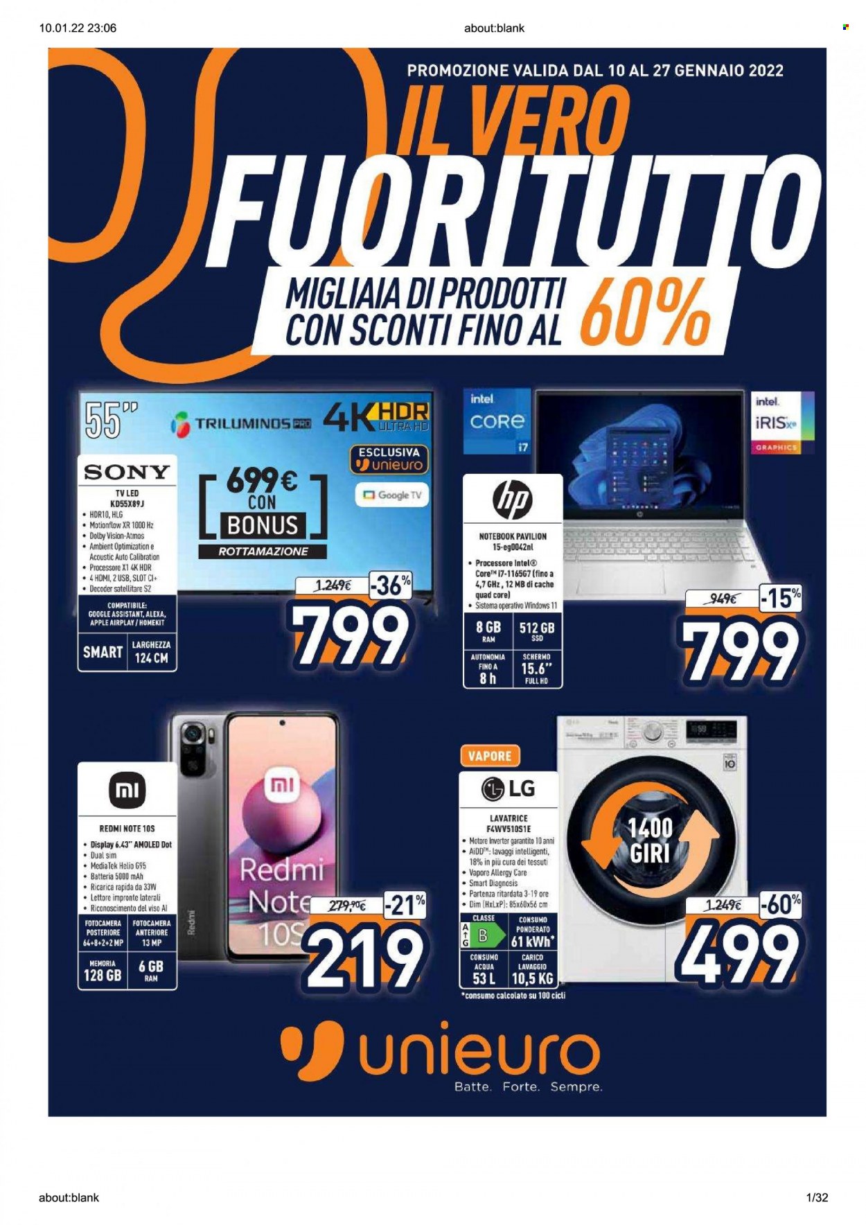 Volantino Unieuro - 10/1/2022 - 27/1/2022. Pagina 1
