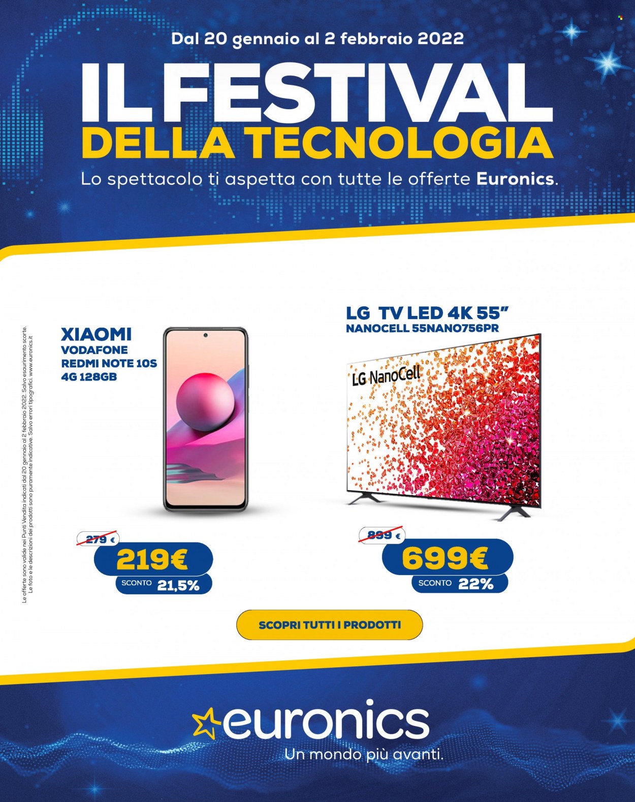 thumbnail - Volantino Euronics - 20/1/2022 - 2/2/2022 - Prodotti in offerta - LG, Xiaomi Redmi, LED TV, televisore. Pagina 1.