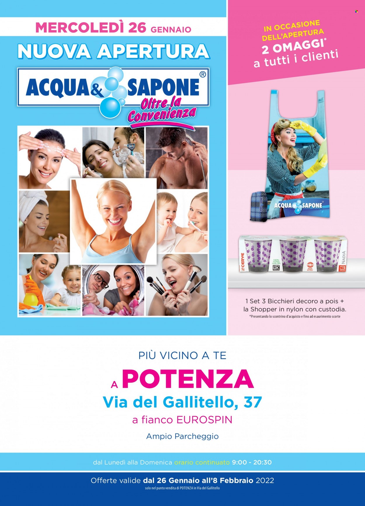thumbnail - Volantino Acqua & Sapone - 26/1/2022 - 8/2/2022 - Prodotti in offerta - sapone, bicchieri. Pagina 1.