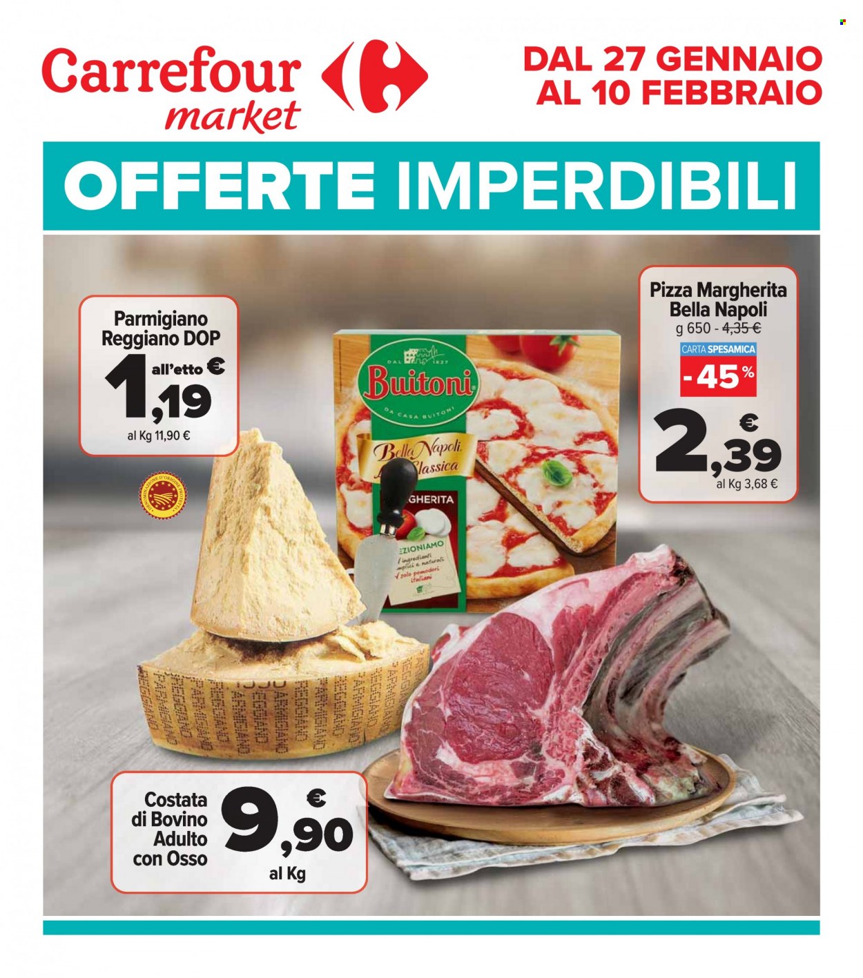 thumbnail - Volantino Carrefour - 27/1/2022 - 10/2/2022 - Prodotti in offerta - manzo, pizza, pizza Margherita. Pagina 1.