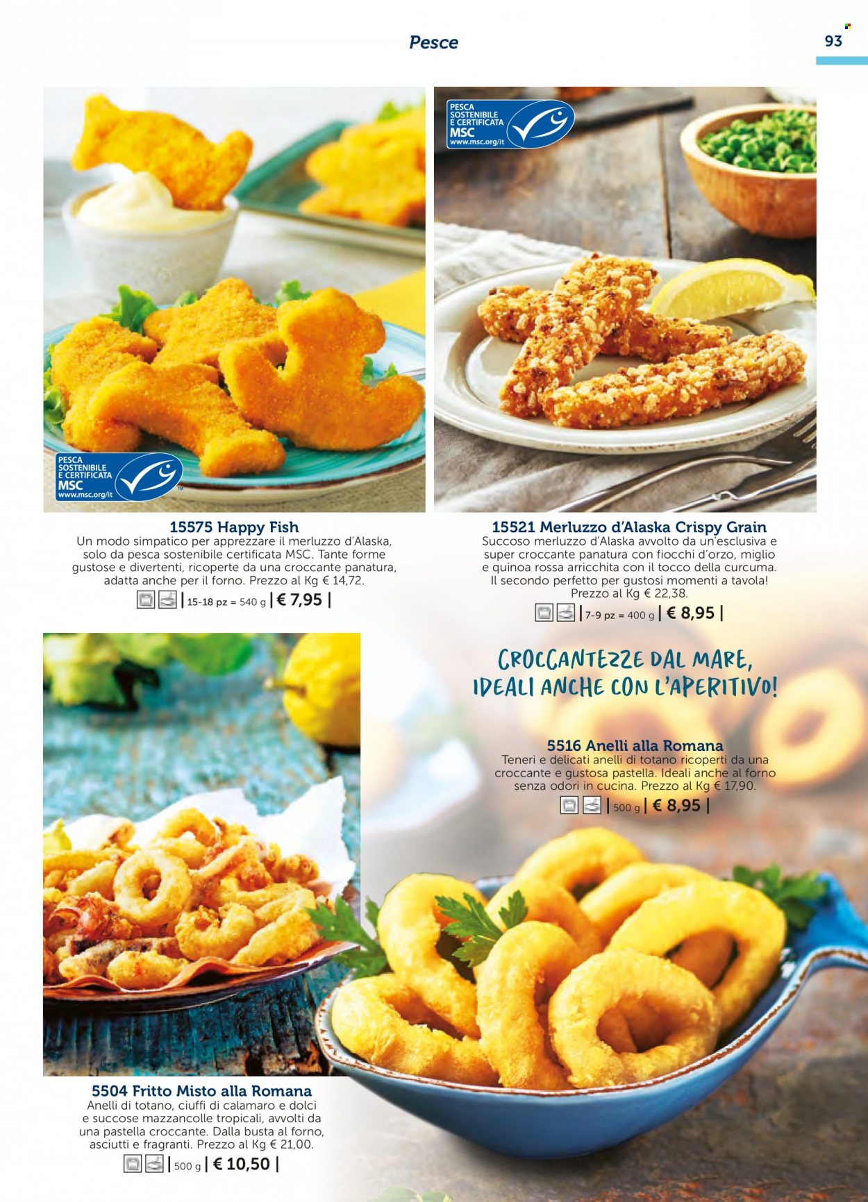 thumbnail - Volantino Bofrost - Prodotti in offerta - calamari, pesce, mazzancolle, merluzzo, totani, anelli di totano, fritto misto, aperitivo. Pagina 93.