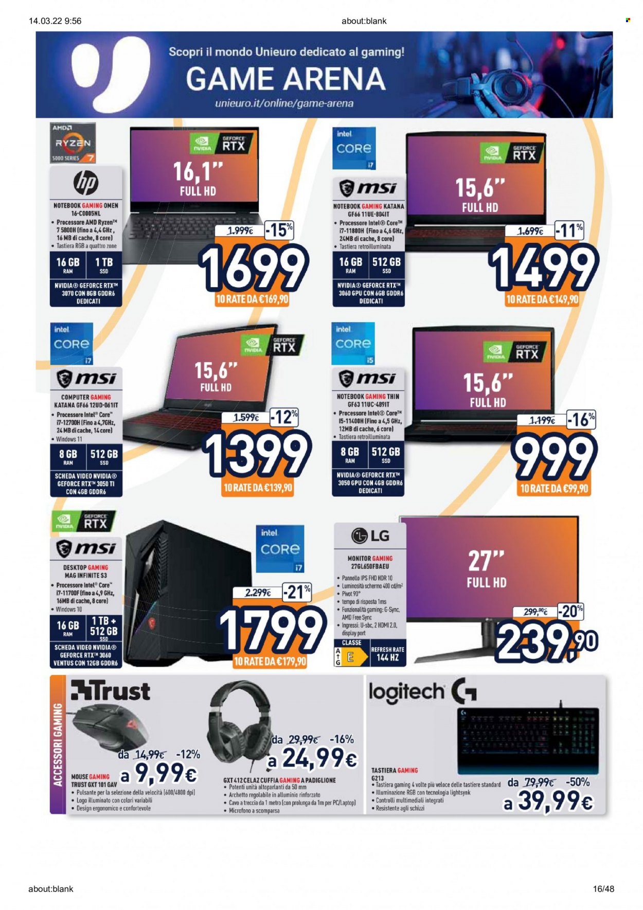 Volantino Unieuro - 14/3/2022 - 27/3/2022. Pagina 16
