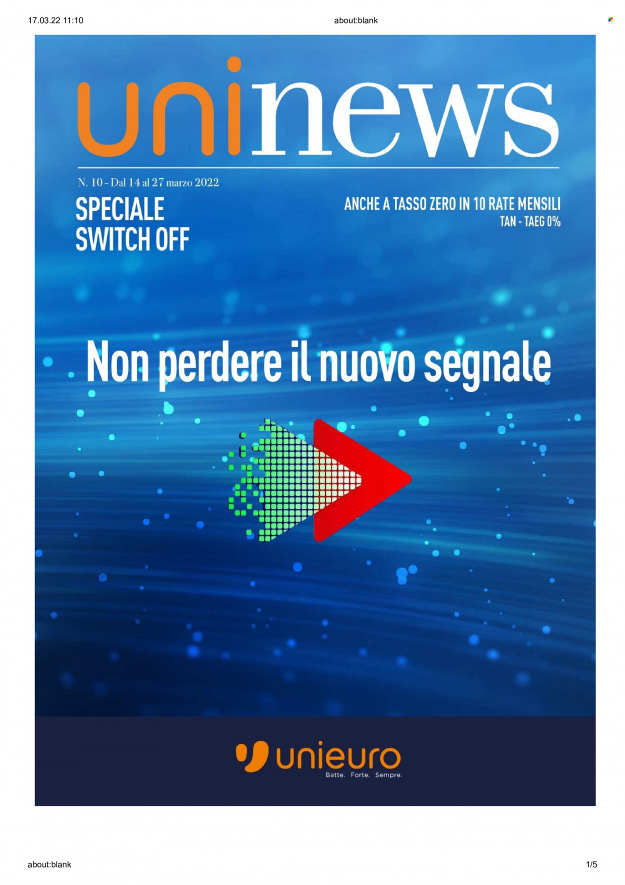 Volantino Unieuro - 14/3/2022 - 27/3/2022. Pagina 1