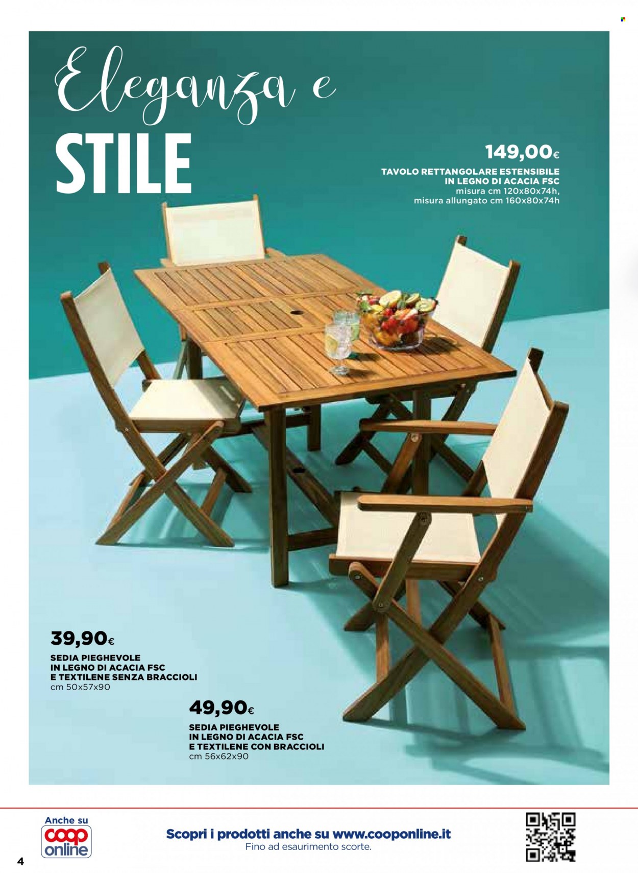 Volantino Coop - 7/4/2022 - 18/5/2022 - Prodotti in offerta - tavolo, sedia, sedia pieghevole. Pagina 4.