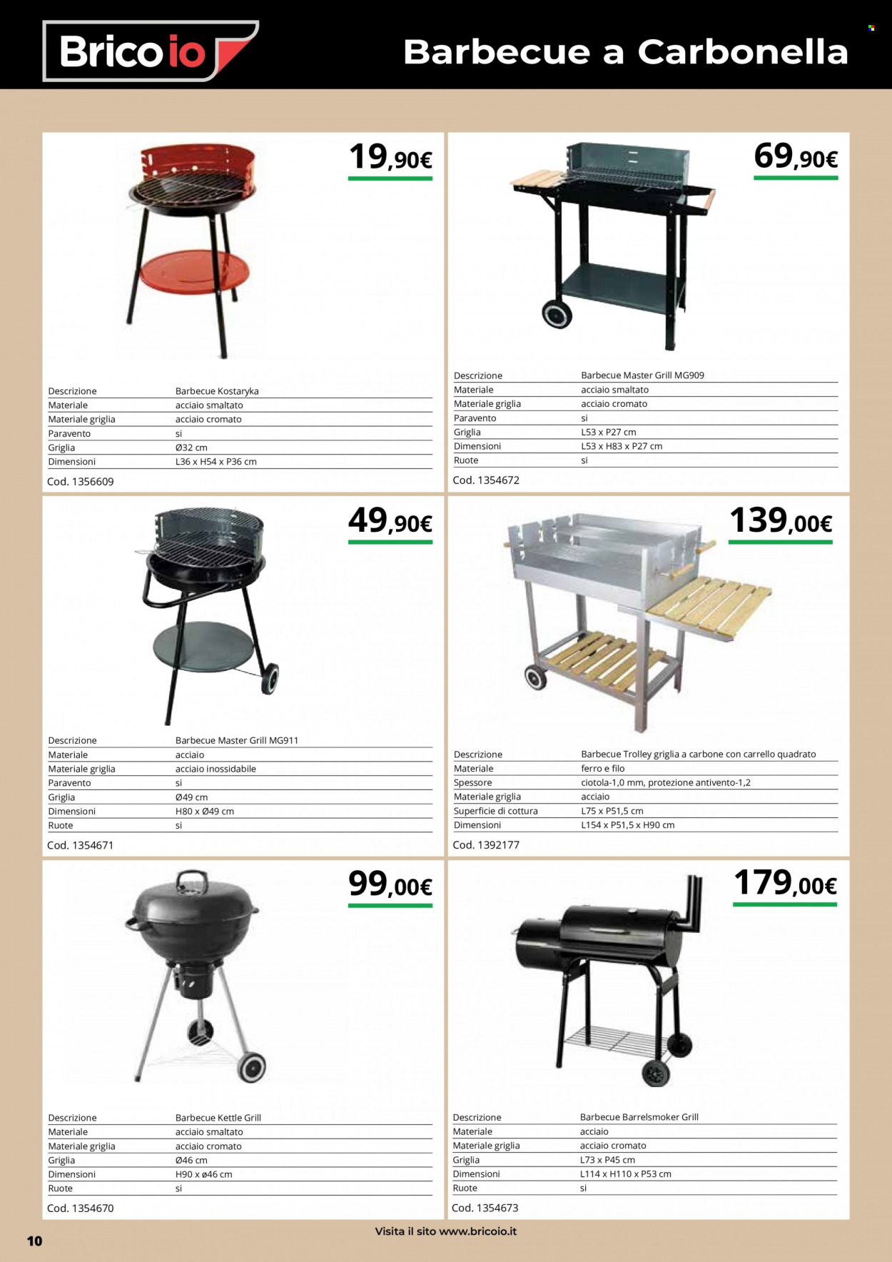 thumbnail - Volantino Brico io - 19/4/2022 - 31/8/2022 - Prodotti in offerta - trolley, ciotola, carbonella, barbecue a carbonella, barbecue. Pagina 10.