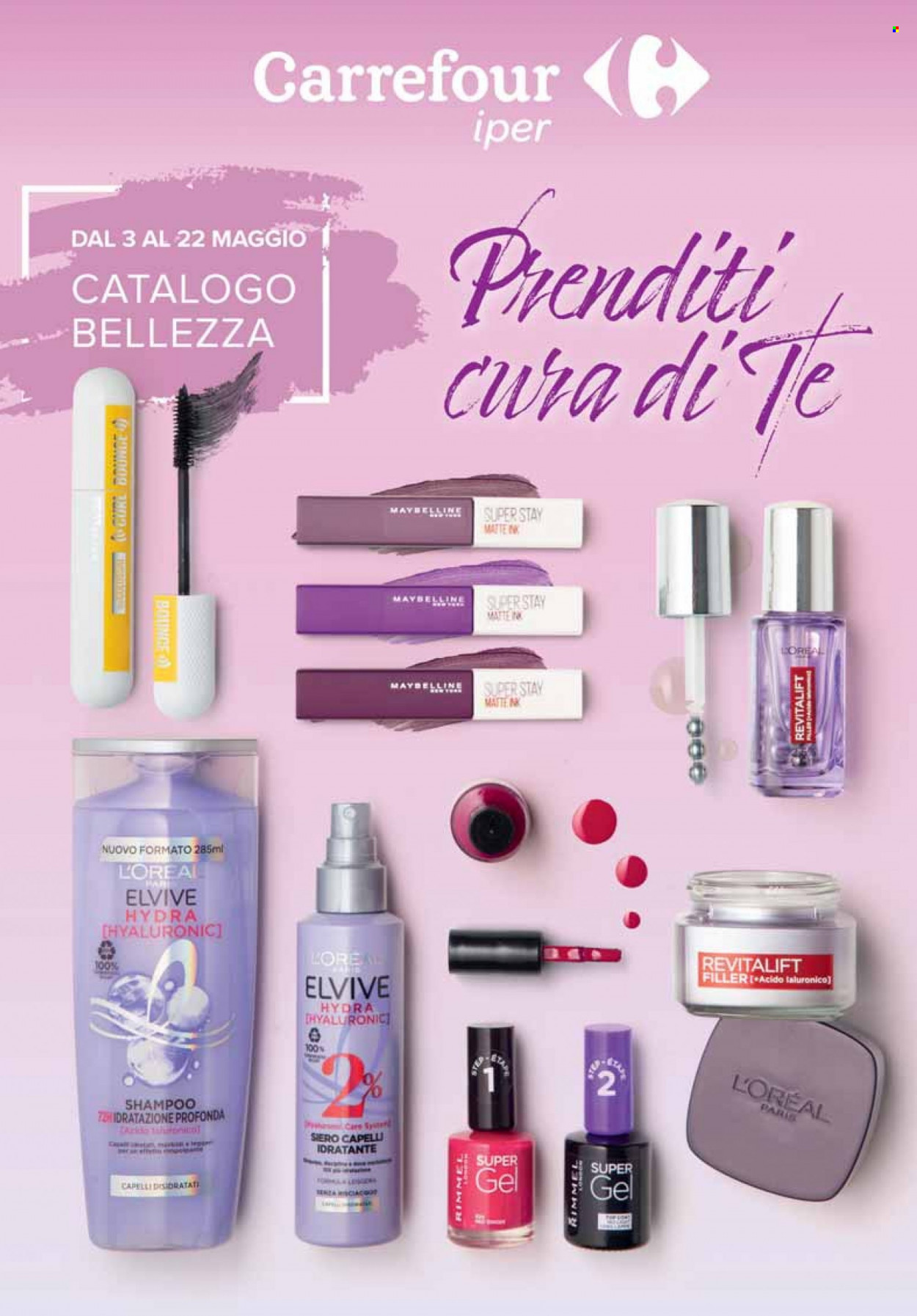 thumbnail - Volantino Carrefour - 3/5/2022 - 22/5/2022 - Prodotti in offerta - Maybelline, L’Oréal, Revitalift, shampoo, Elvive. Pagina 1.