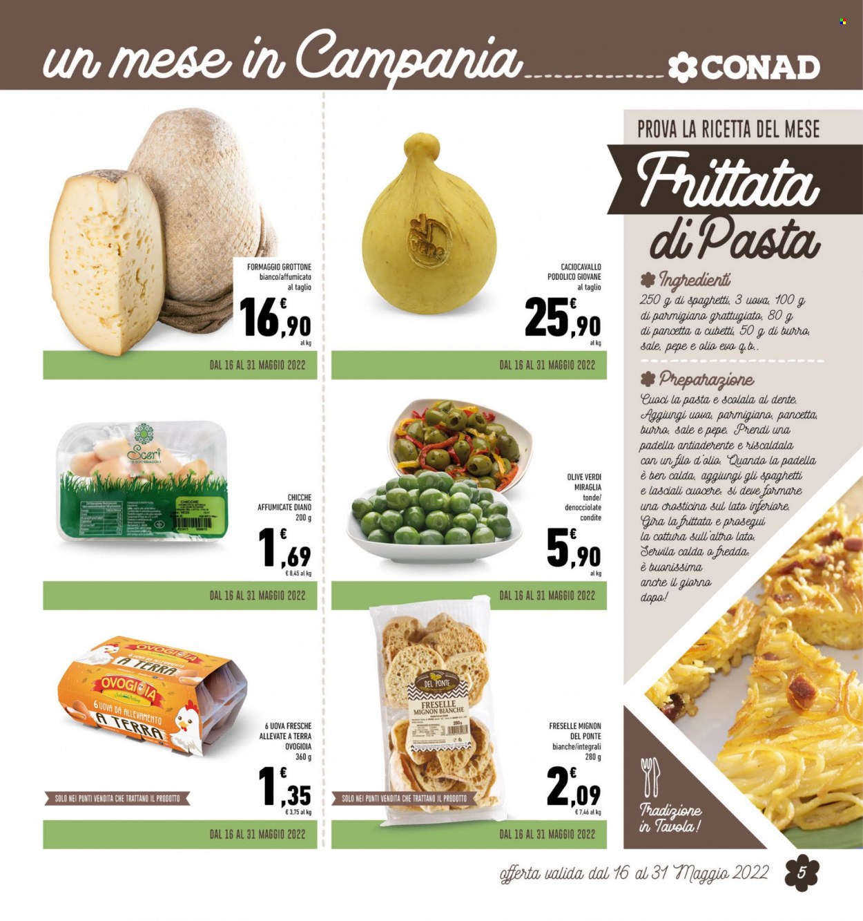 thumbnail - Volantino Conad - 1/5/2022 - 31/5/2022 - Prodotti in offerta - pancetta, chicche, olive, olive verdi, spaghetti, olio. Pagina 5.