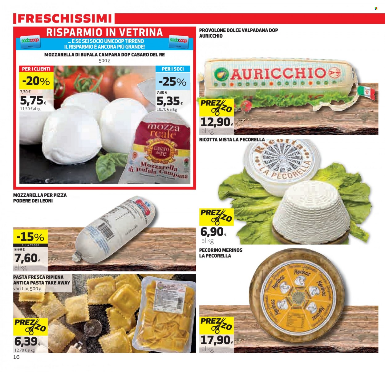 Volantino Coop - 5/5/2022 - 18/5/2022 - Prodotti in offerta - formaggio, mozzarella, provolone, ricotta, pecorino, mozzarella di bufala, pasta fresca. Pagina 16.