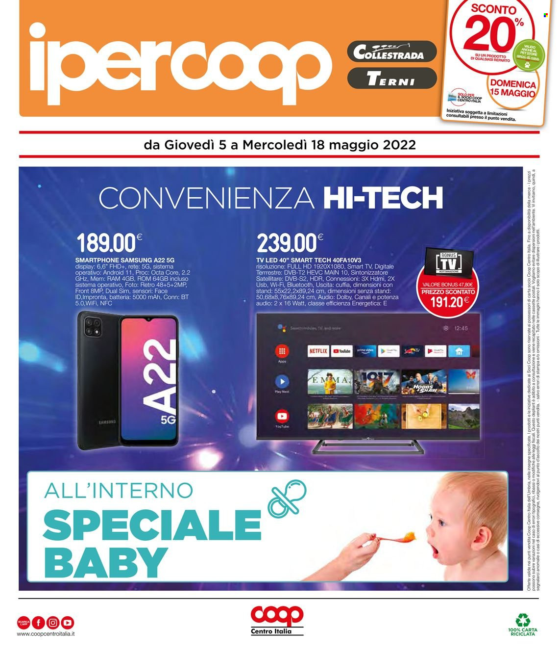 thumbnail - Volantino Coop - 5/5/2022 - 18/5/2022 - Prodotti in offerta - Samsung, smartphone, Smart TV, LED TV, televisore, cuffia. Pagina 24.
