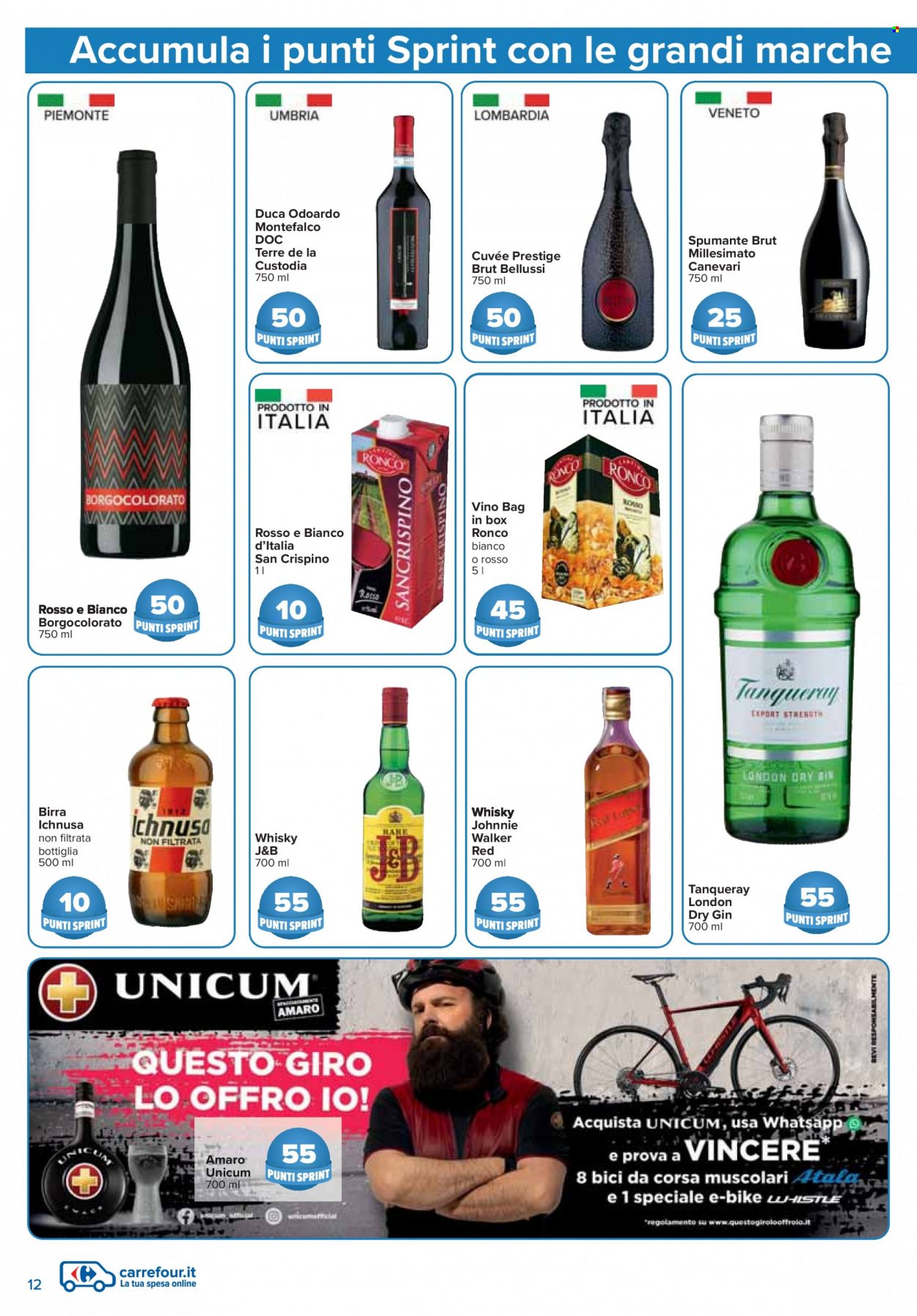 thumbnail - Volantino Carrefour - 2/5/2022 - 26/5/2022 - Prodotti in offerta - birra, Ichnusa, Spumante, vino, whisky, Johnnie Walker, gin, Amaro Unicum, aperitivo, bici elettrica, bicicletta. Pagina 12.