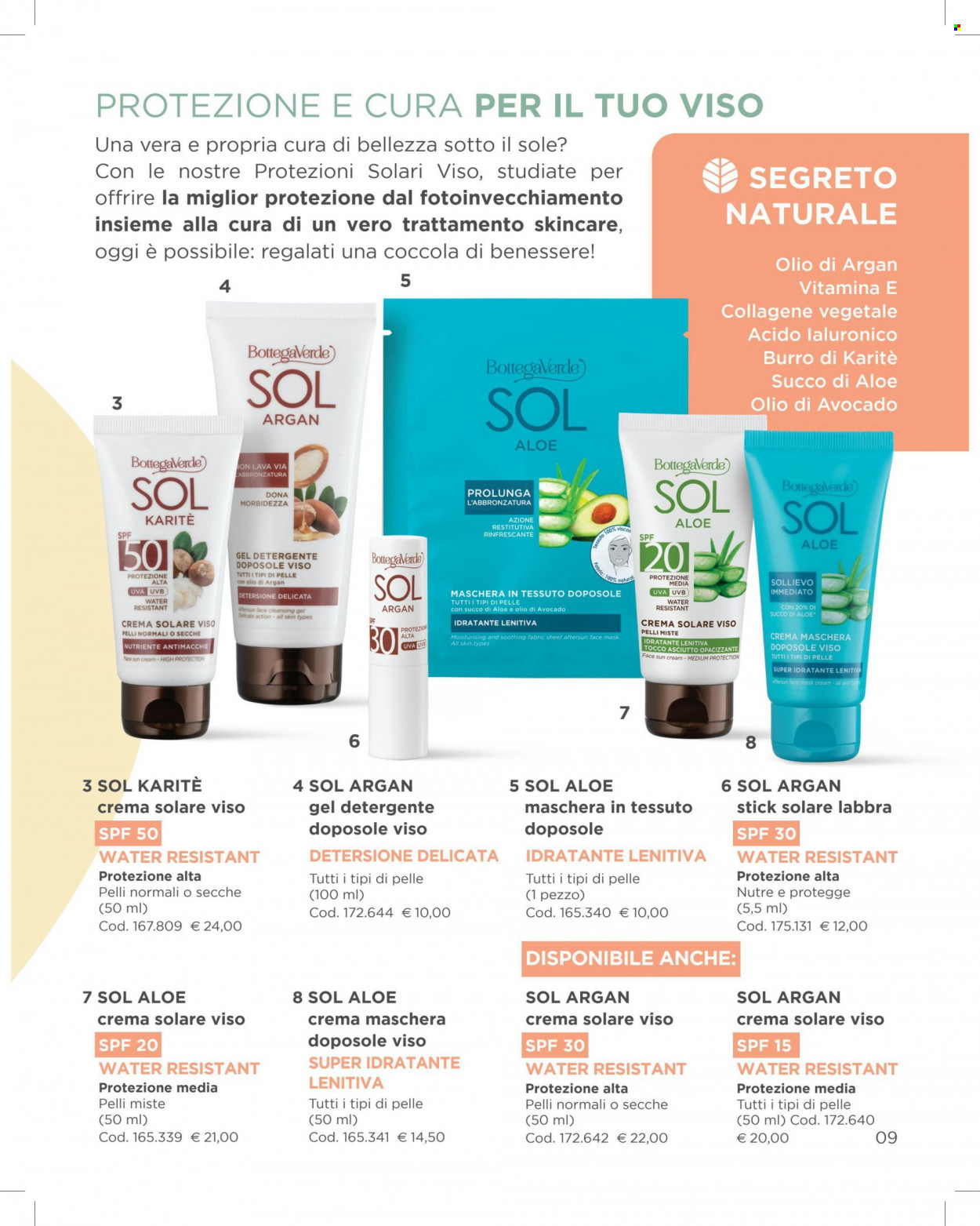 thumbnail - Volantino Bottega Verde - 9/5/2022 - 31/8/2022 - Prodotti in offerta - detergente, maschera, stick solare labbra, crema solare. Pagina 9.