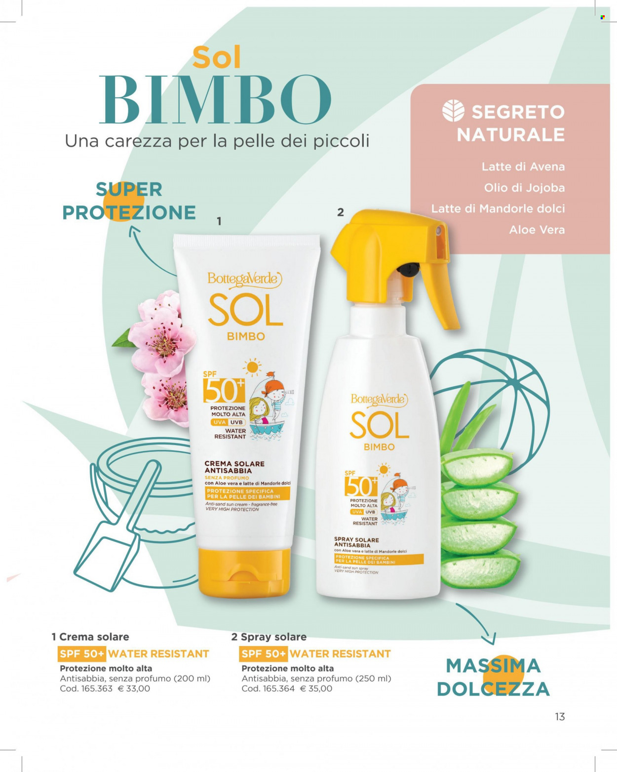 thumbnail - Volantino Bottega Verde - 9/5/2022 - 31/8/2022 - Prodotti in offerta - crema solare, spray solare, profumo. Pagina 13.