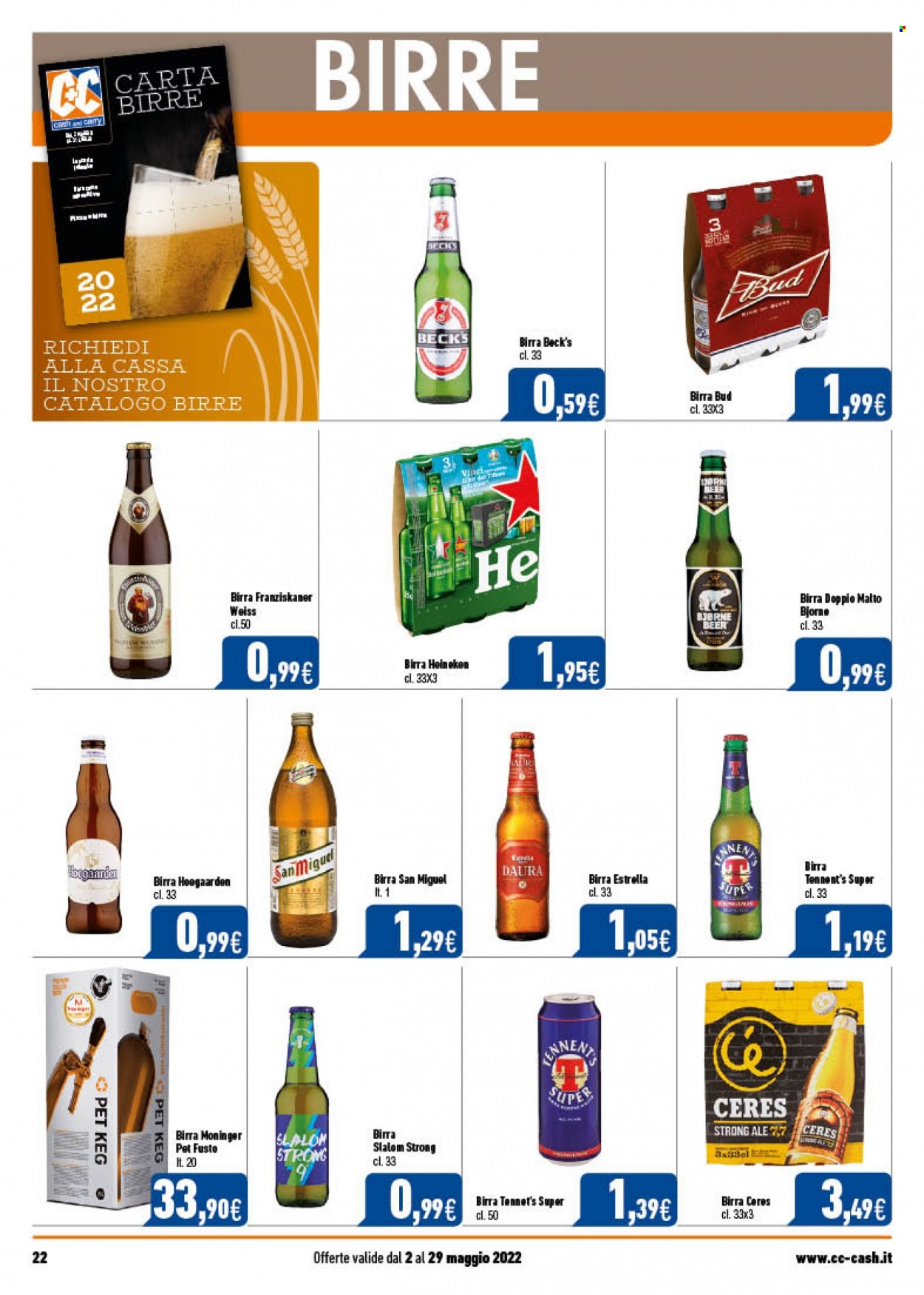 thumbnail - Volantino C+C Cash & Carry - 2/5/2022 - 29/5/2022 - Prodotti in offerta - Beck‘s, birra, Ceres, Tennent's, San Miguel. Pagina 22.