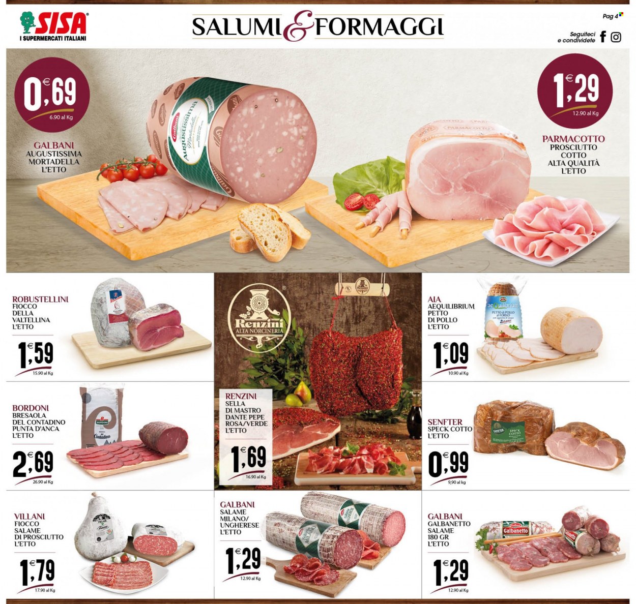 thumbnail - Volantino SISA - 12/5/2022 - 25/5/2022 - Prodotti in offerta - bresaola, salame ungherese, speck, Galbani, prosciutto cotto, mortadella, pepe rosa. Pagina 4.