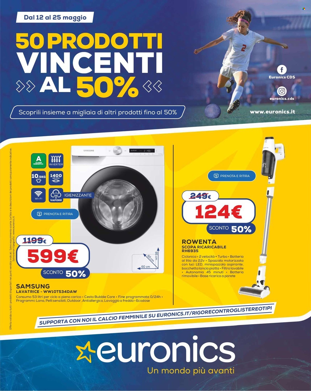 thumbnail - Volantino Euronics - 12/5/2022 - 25/5/2022 - Prodotti in offerta - Samsung, scopa, lavatrice, scopa ricaricabile. Pagina 1.