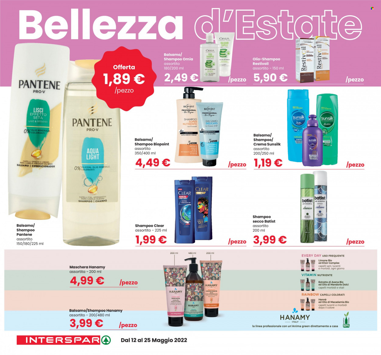 thumbnail - Volantino Interspar - 12/5/2022 - 25/5/2022 - Prodotti in offerta - Biopoint, olio, Omia, balsamo, maschera, shampoo, Sunsilk, Pantene, henné. Pagina 12.