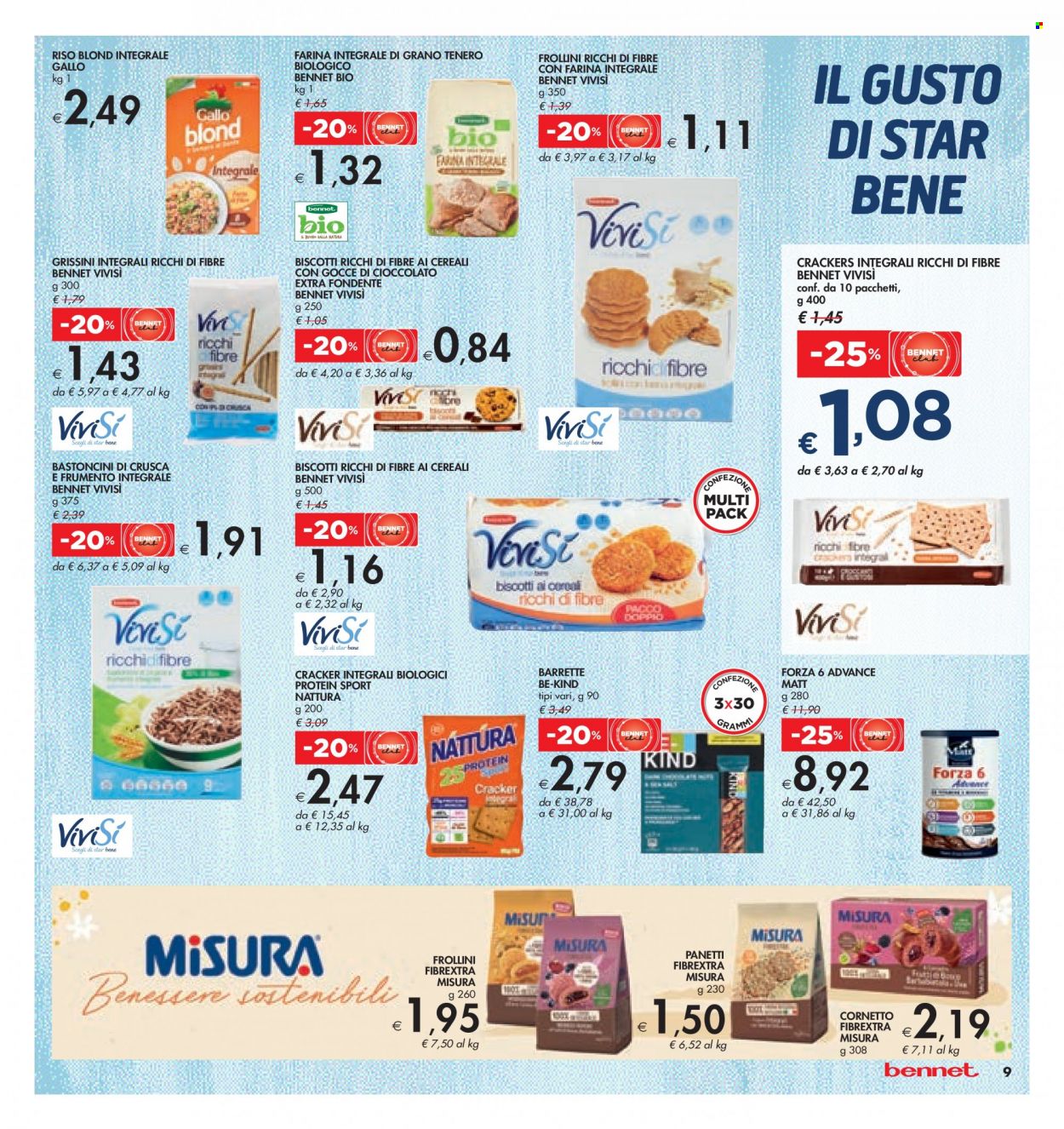 thumbnail - Volantino bennet - 12/5/2022 - 25/5/2022 - Prodotti in offerta - crackers, Cornetto, biscotti, frollini, barretta, grissini, Star, cereali, riso, Riso Gallo. Pagina 9.