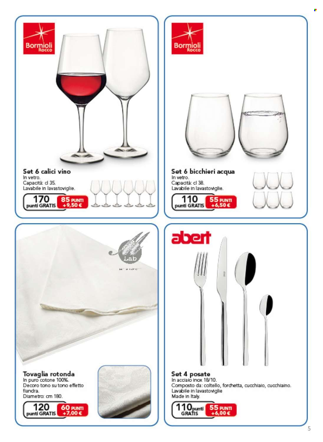 thumbnail - Volantino CTS supermercati - 15/5/2022 - 20/3/2023 - Prodotti in offerta - bicchieri, coltello, Bormioli, calice, bicchieri da acqua, calice da vino, tovaglia. Pagina 5.