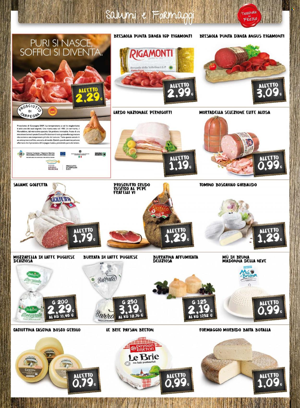 thumbnail - Volantino Doro Supermercati - 17/5/2022 - 29/5/2022 - Prodotti in offerta - prosciutto, bresaola, salame, prosciutto crudo, lardo, mortadella, formaggio, mozzarella, brie, burrata, tomino, profumo. Pagina 3.