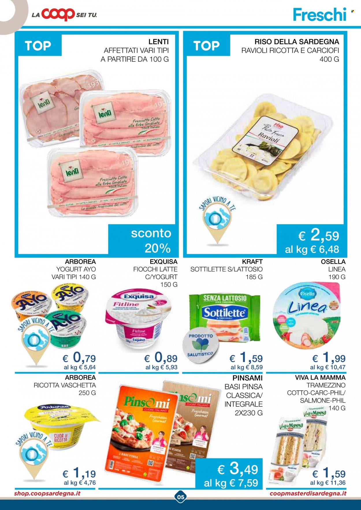 thumbnail - Volantino Coop - 18/5/2022 - 28/5/2022 - Prodotti in offerta - salmone, tramezzino, Sottilette, Osella, yogurt, Arborea, latte, Kraft, ravioli, riso. Pagina 5.