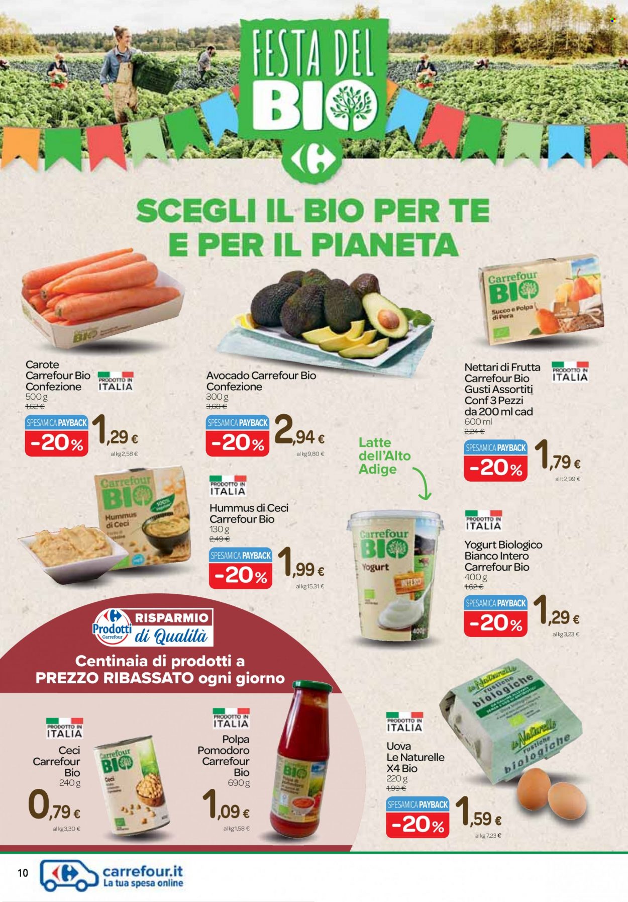 thumbnail - Volantino Carrefour - 19/5/2022 - 1/6/2022 - Prodotti in offerta - avocado, hummus, hummus di ceci, yogurt, latte, uova, succo. Pagina 10.