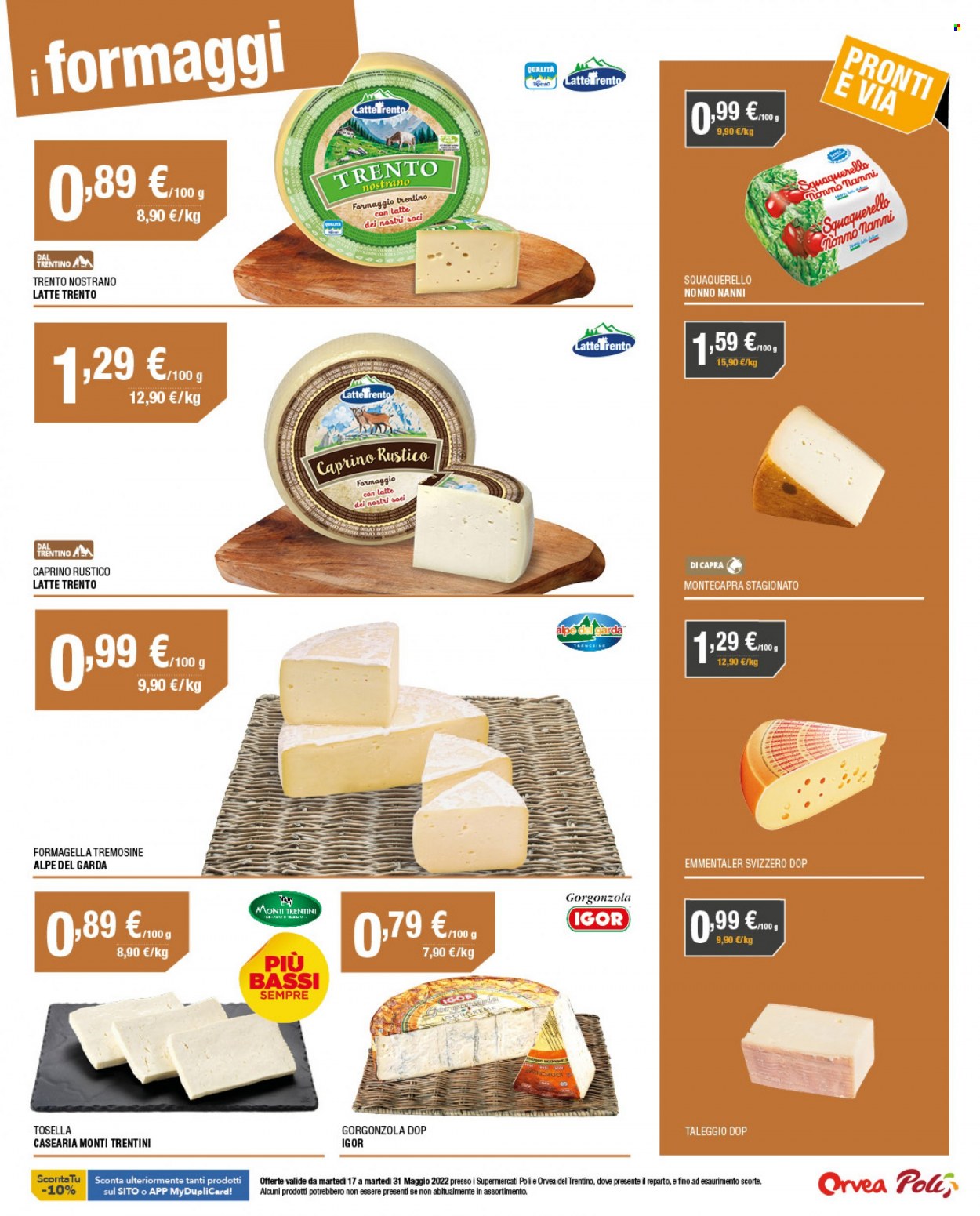 thumbnail - Volantino Poli - 17/5/2022 - 31/5/2022 - Prodotti in offerta - formaggio, caprino, emmental, taleggio, gorgonzola, Nonno Nanni, Squaquerello. Pagina 15.