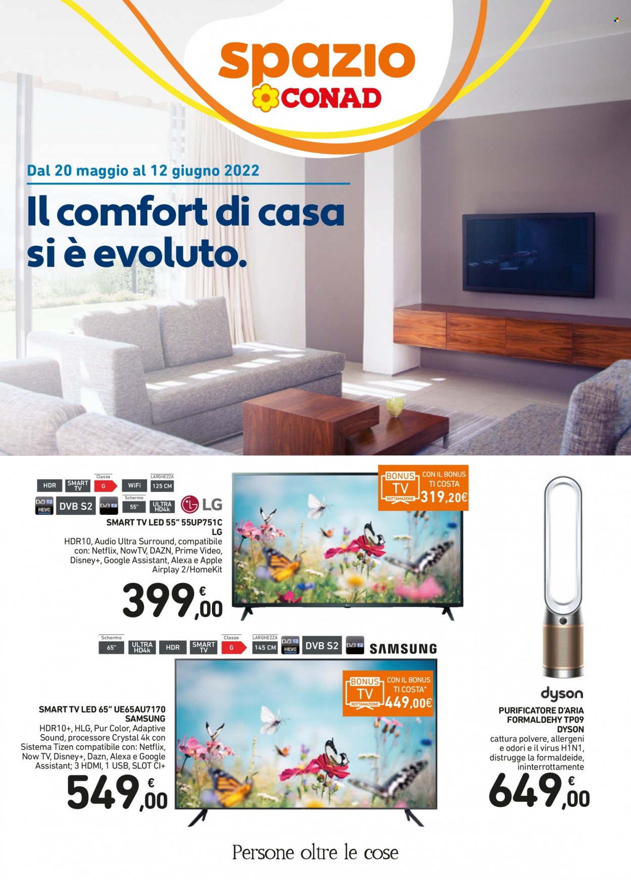 thumbnail - Volantino Conad - 20/5/2022 - 12/6/2022 - Prodotti in offerta - LG, Samsung, Smart TV, LED TV, televisore, Dyson, purificatore. Pagina 1.
