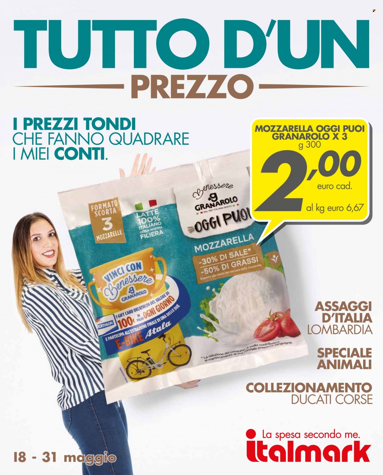 thumbnail - Volantino Italmark - 18/5/2022 - 31/5/2022 - Prodotti in offerta - Granarolo, mozzarella, latte, Ducati, bici elettrica. Pagina 1.