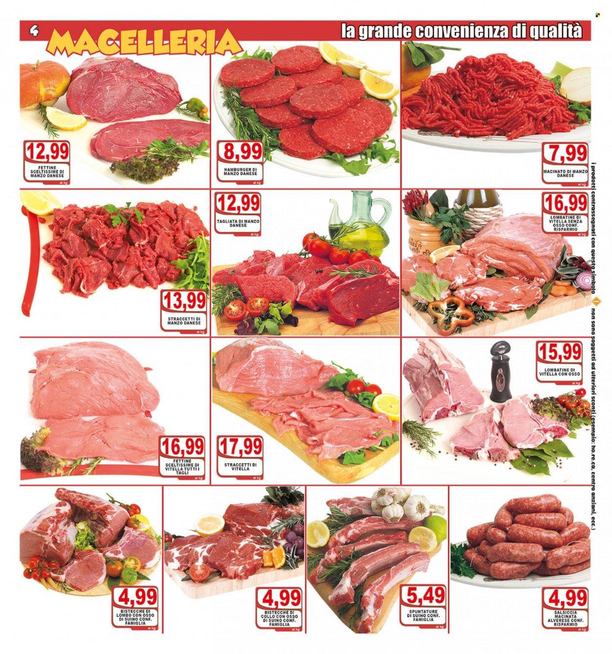 thumbnail - Volantino Top Supermercati - 18/5/2022 - 26/5/2022 - Prodotti in offerta - bistecca, manzo, macinato di manzo, tagliata, straccetti di manzo, salsiccia, carne macinata, hamburger, suino. Pagina 4.