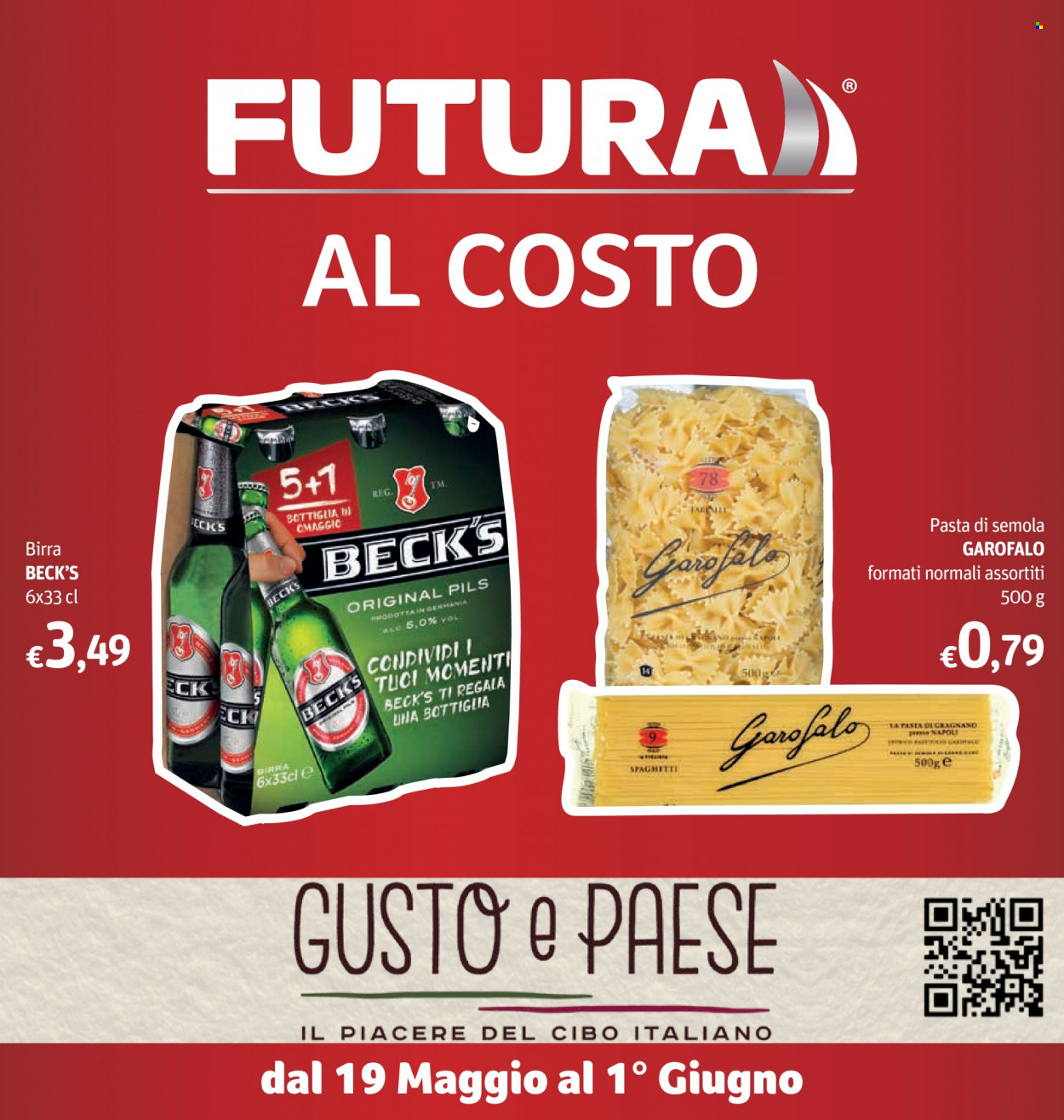 thumbnail - Volantino Futura - 19/5/2022 - 1/6/2022 - Prodotti in offerta - Beck‘s, birra, birra tipo pilsner, Garofalo, spaghetti, pasta, Calvin Klein. Pagina 1.