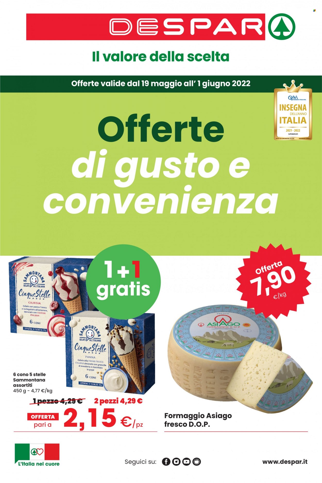 thumbnail - Volantino Despar - 19/5/2022 - 1/6/2022 - Prodotti in offerta - formaggio, Asiago, gelato, Sammontana. Pagina 1.