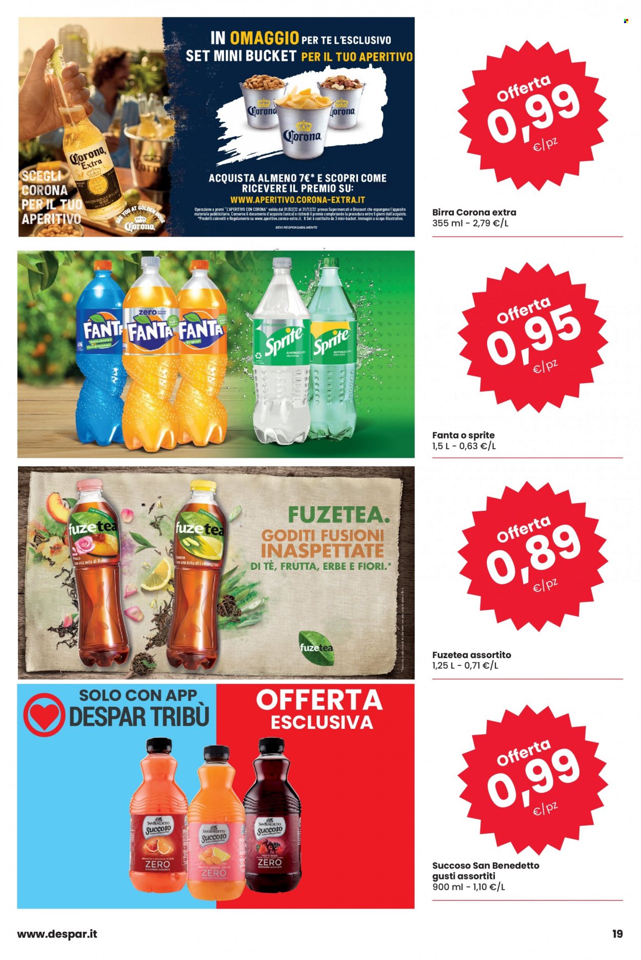 thumbnail - Volantino Despar - 19/5/2022 - 1/6/2022 - Prodotti in offerta - Corona Extra, birra, Fanta, San Benedetto, Sprite, bibita gassata, aperitivo. Pagina 19.