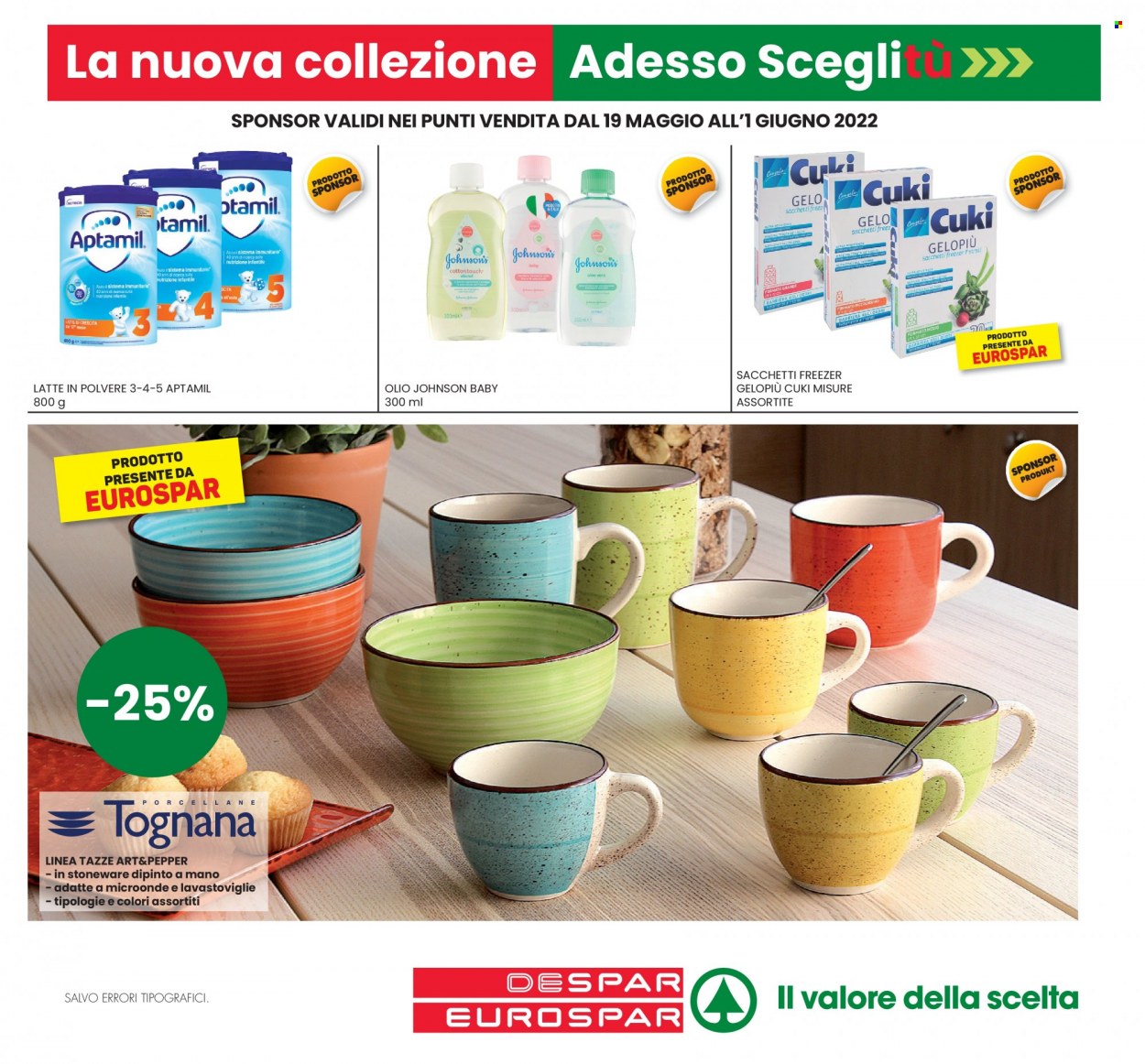 thumbnail - Volantino Eurospar - 19/5/2022 - 1/6/2022 - Prodotti in offerta - olio, Aptamil, latte in polvere, Johnson's, Cuki, sacchetti, forno a microonde. Pagina 12.