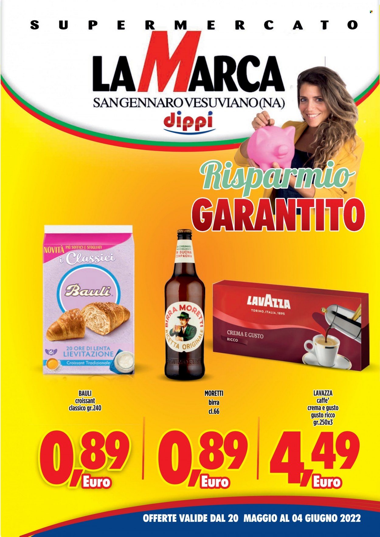thumbnail - Volantino SISA - 20/5/2022 - 4/6/2022 - Prodotti in offerta - Birra Moretti, birra, Bauli, croissant, caffè, Lavazza. Pagina 1.