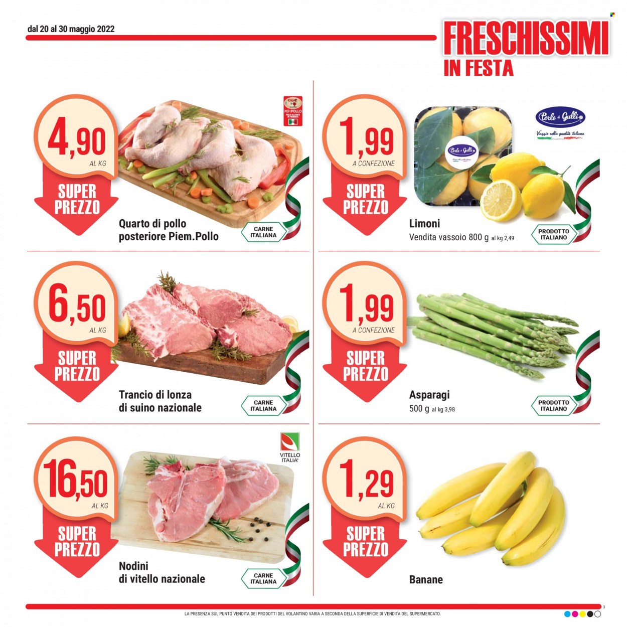 thumbnail - Volantino Gulliver - 20/5/2022 - 30/5/2022 - Prodotti in offerta - asparagi, banane, limoni, vitello, lonza di suino, suino. Pagina 3.