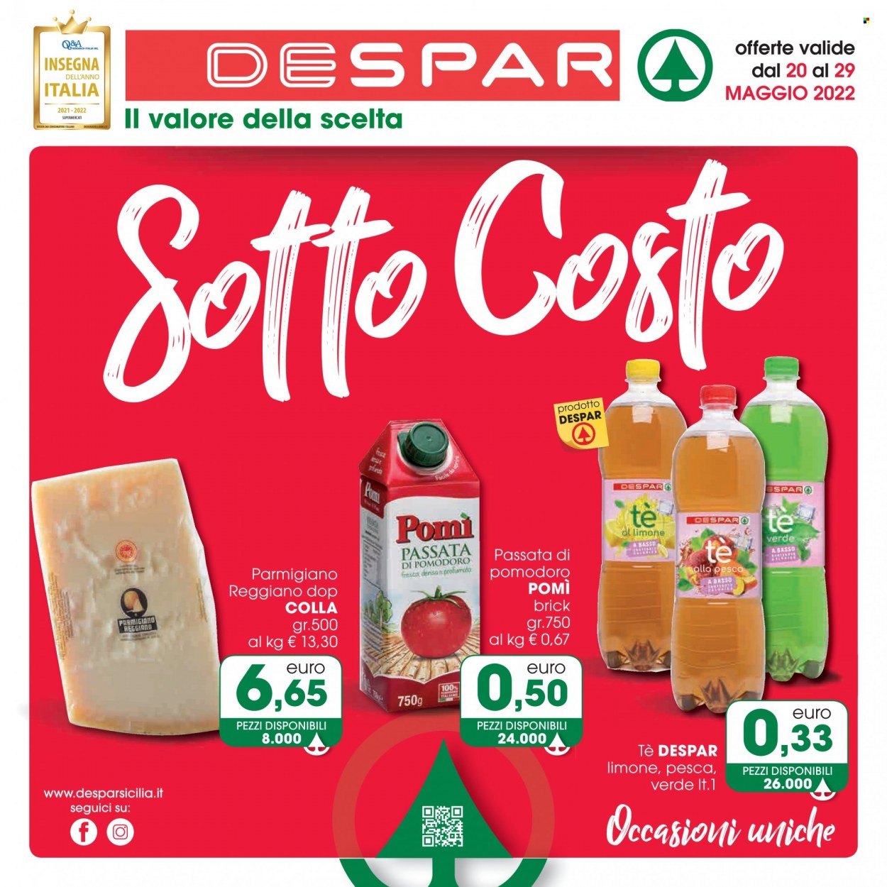 thumbnail - Volantino Despar - 20/5/2022 - 29/5/2022 - Prodotti in offerta - formaggio, parmigiano, passata di pomodoro. Pagina 1.