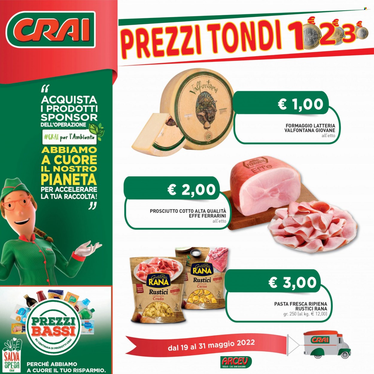 thumbnail - Volantino CRAI - 19/5/2022 - 31/5/2022 - Prodotti in offerta - Giovanni Rana, prosciutto, prosciutto cotto, formaggio, pasta fresca. Pagina 1.