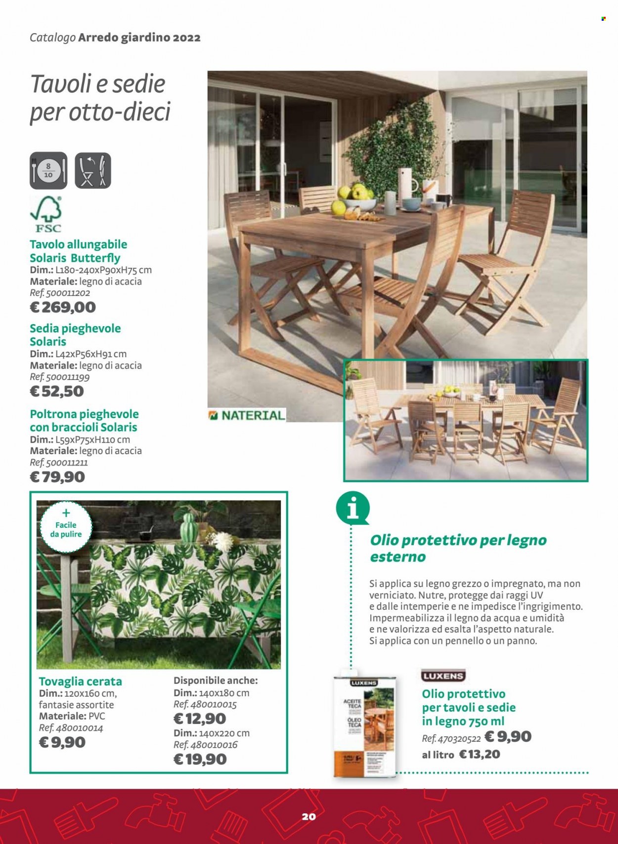 thumbnail - Volantino Bricocenter - 9/6/2022 - 31/7/2022 - Prodotti in offerta - poltrona, tavolo, tovaglia, sedia pieghevole, olio protettivo per legno. Pagina 20.