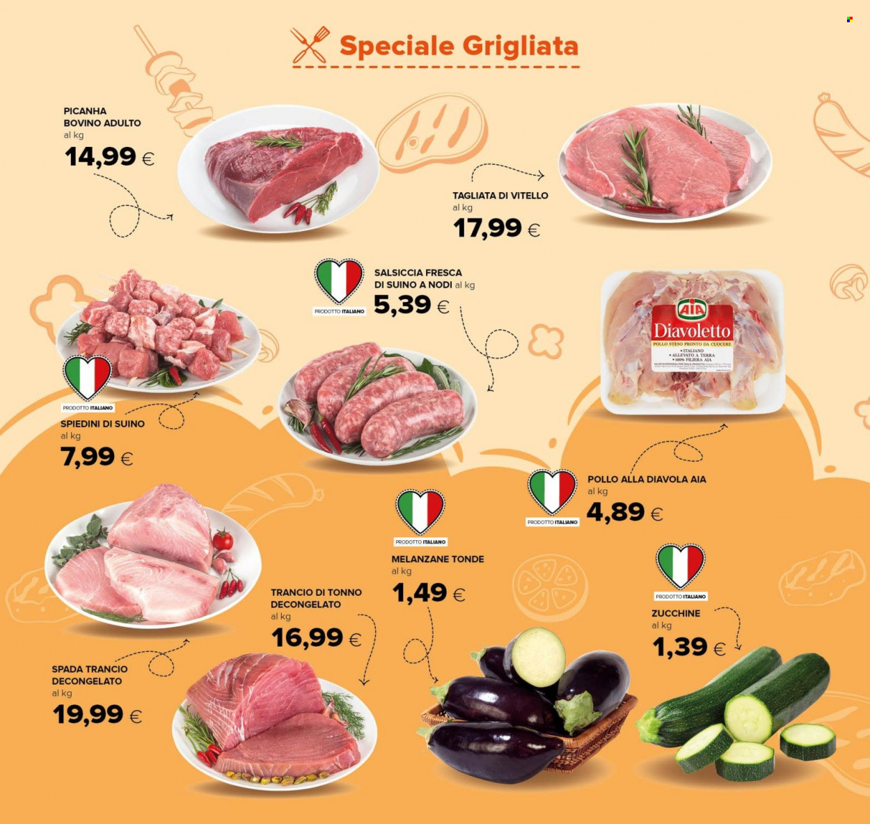 thumbnail - Volantino Tigre - 16/6/2022 - 29/6/2022 - Prodotti in offerta - melanzane, zucchine, pollo, AIA, manzo, vitello, tagliata, salsiccia, suino, tonno, spiedini. Pagina 2.