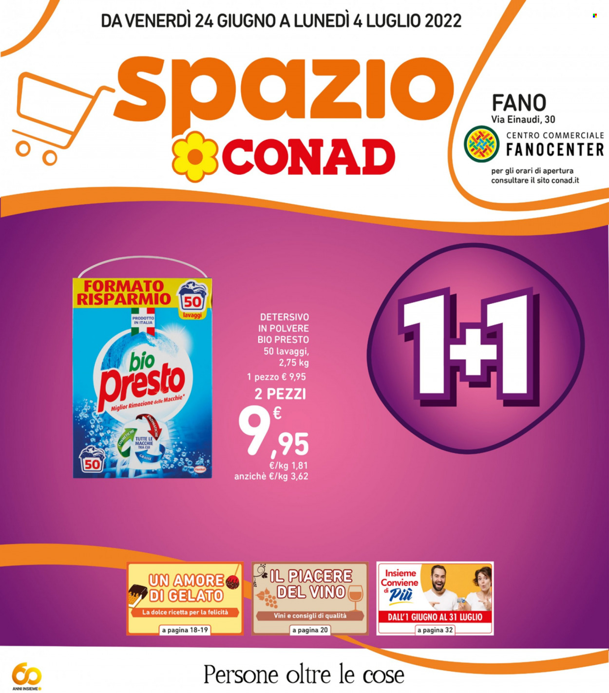 thumbnail - Volantino Conad - 24/6/2022 - 4/7/2022 - Prodotti in offerta - gelato, detersivo, Bio Presto. Pagina 1.