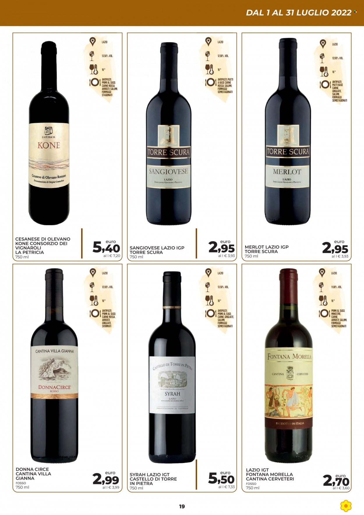 thumbnail - Volantino Conad - 1/7/2022 - 31/7/2022 - Prodotti in offerta - Merlot, vino rosso, vino, Sangiovese. Pagina 19.