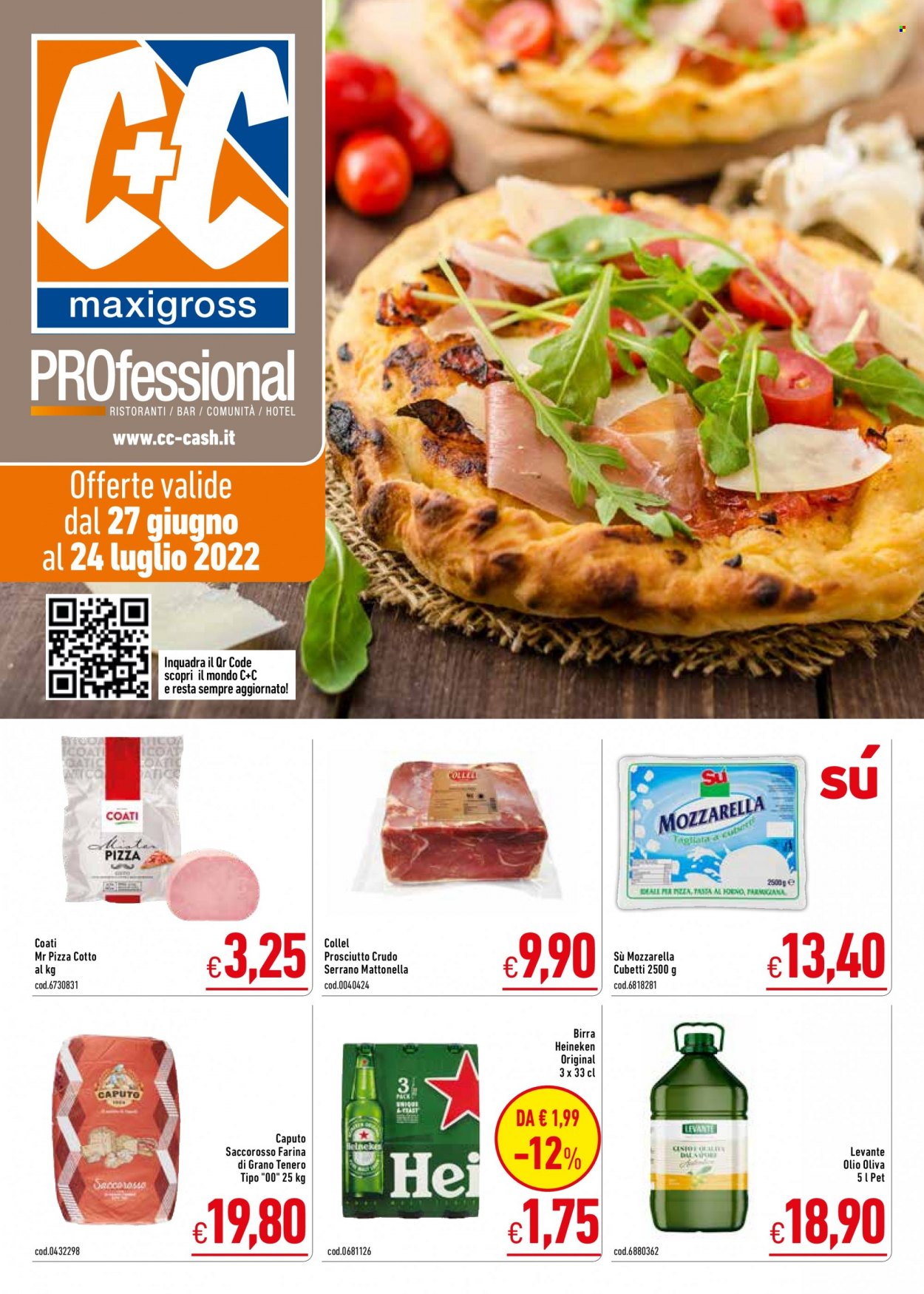 thumbnail - Volantino C+C Cash & Carry - 27/6/2022 - 24/7/2022 - Prodotti in offerta - Heineken, birra, tagliata, formaggio, mozzarella, pizza, farina, farina 00, olio, mattonella. Pagina 1.