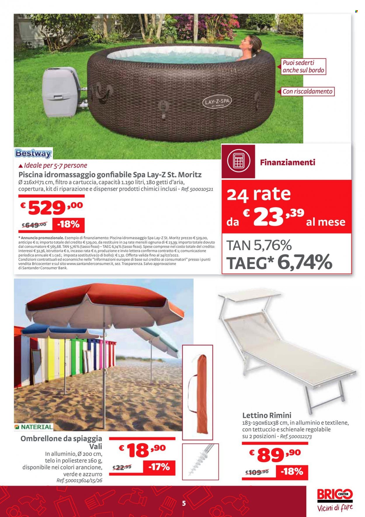 thumbnail - Volantino Bricocenter - 30/6/2022 - 24/7/2022 - Prodotti in offerta - lettino, piscina, schienale. Pagina 5.