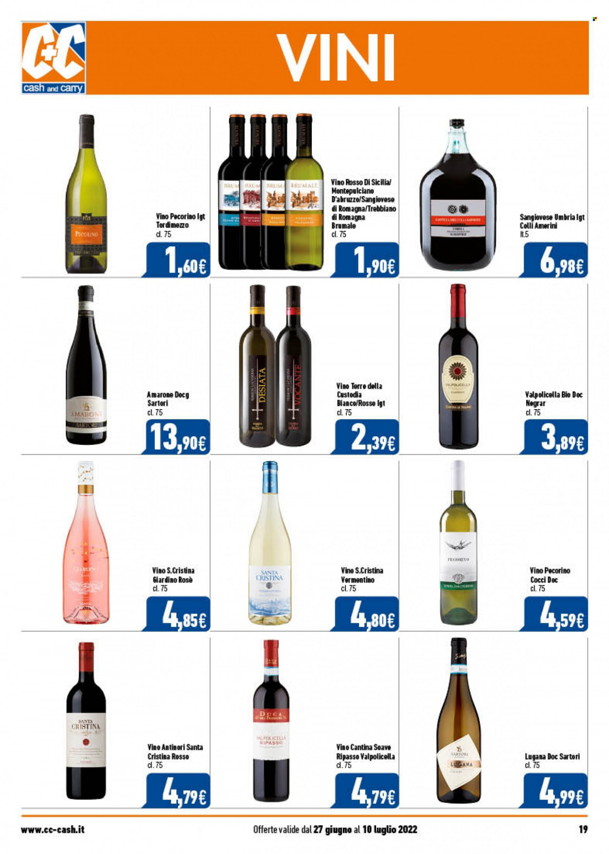 thumbnail - Volantino C+C Cash & Carry - 27/6/2022 - 10/7/2022 - Prodotti in offerta - vino bianco, Valpolicella, vino, Vermentino, Montepulciano d'Abruzzo, Sangiovese, Soave, Trebbiano, Lugana. Pagina 19.