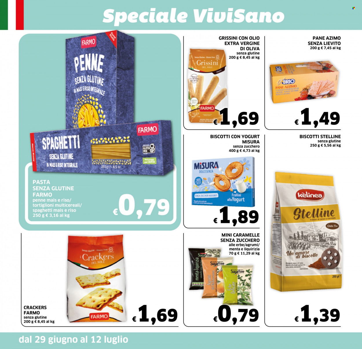 thumbnail - Volantino ECU Discount - 29/6/2022 - 12/7/2022 - Prodotti in offerta - crackers, pane, pane azzimo, biscotti, caramelle, frollini, grissini, riso, spaghetti, pasta, penne, riso integrale. Pagina 8.
