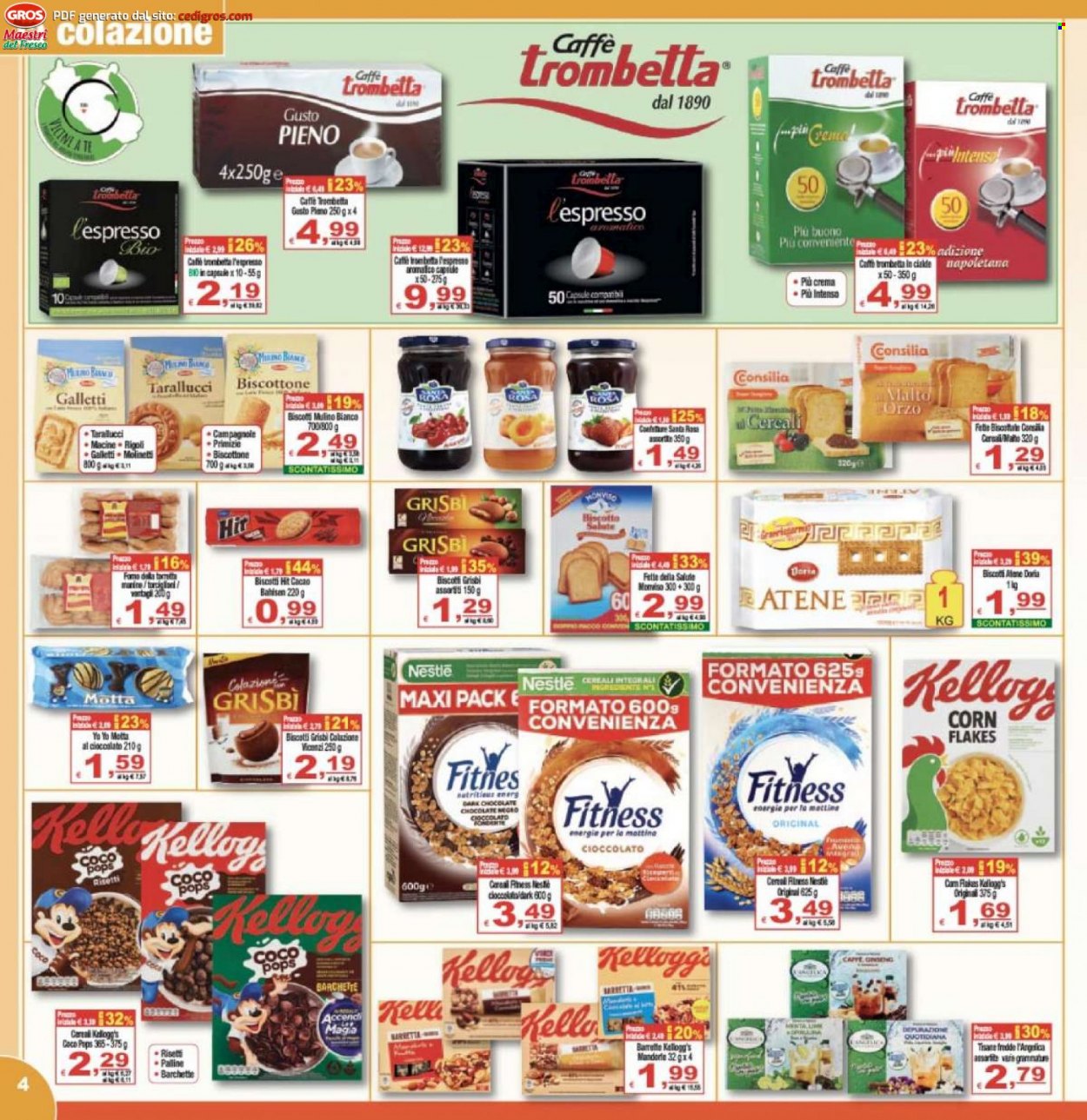 thumbnail - Volantino CTS supermercati - 29/6/2022 - 7/7/2022 - Prodotti in offerta - torta, Motta, biscotti, Nestlé, Grisbì, Doria, corn flakes, Kellogg's, orzo, caffè, caffè in capsule. Pagina 4.